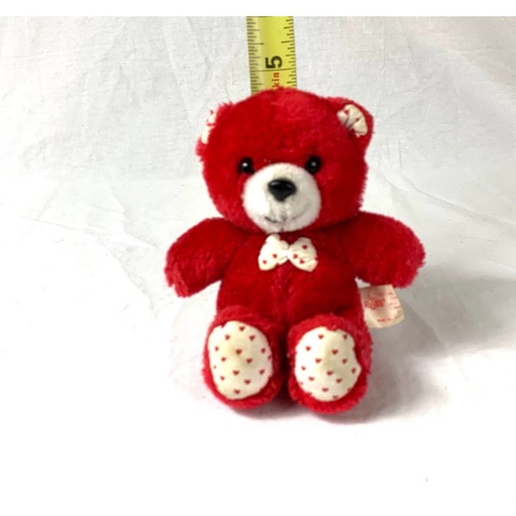Vintage Russ Red Teddy Bear With Polka Dot Tie 6" - Picture 12 of 13